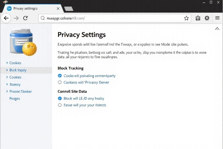 Representación visual de la configuración de privacidad de un navegador web, con opciones para controlar las cookies